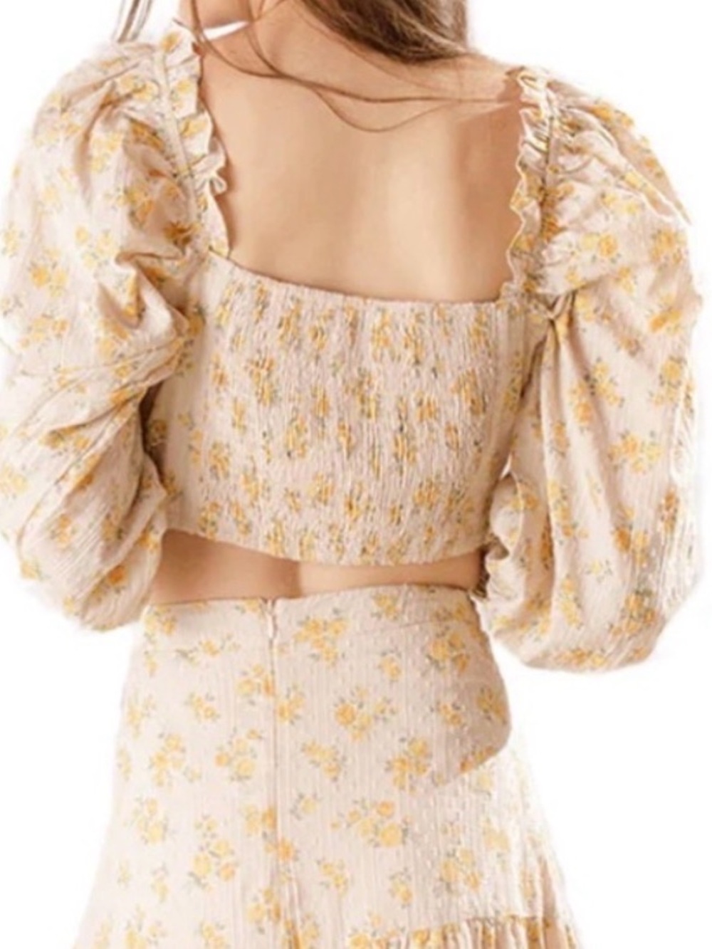 Storia Cotton Floral Print Peasant Romantic Crop Top Yellow Medium Boho Cottage - Picture 4 of 8